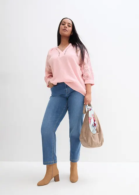 Muslintunika med h&aring;lbroderi, bonprix