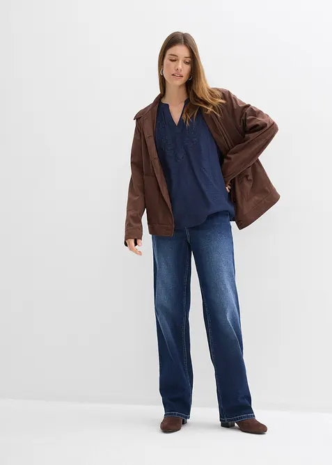 Kort&auml;rmad blus av krinklat material med strukturyta, bonprix