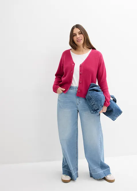 Stickad kofta i kort modell av ekologisk bomull, bonprix