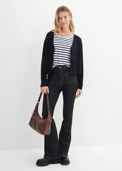 Stickad kofta i kort modell av ekologisk bomull, bonprix