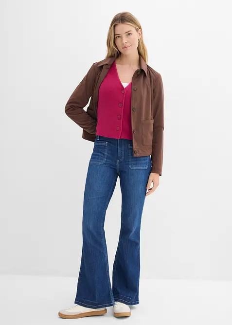 Stickad kofta i kort modell av ekologisk bomull, bonprix