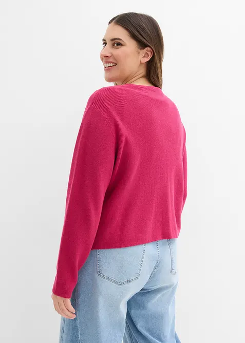 Stickad kofta i kort modell av ekologisk bomull, bonprix