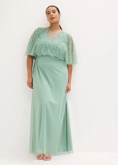 Kl&auml;nning i maxil&auml;ngd av tunn tyll med paljettbroderi, bonprix