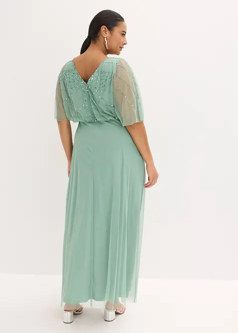 Kl&auml;nning i maxil&auml;ngd av tunn tyll med paljettbroderi, bonprix