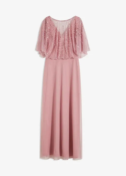 Kl&auml;nning i maxil&auml;ngd av tunn tyll med paljettbroderi, bonprix