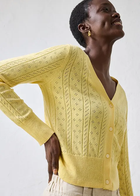 H&aring;lm&ouml;nstrad cardigan med sidenandel, bonprix