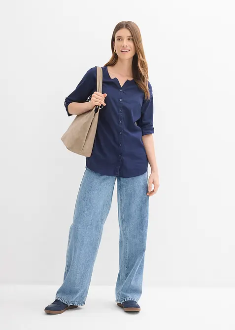 Blus i linneblandning med 3/4-&auml;rm, bonprix