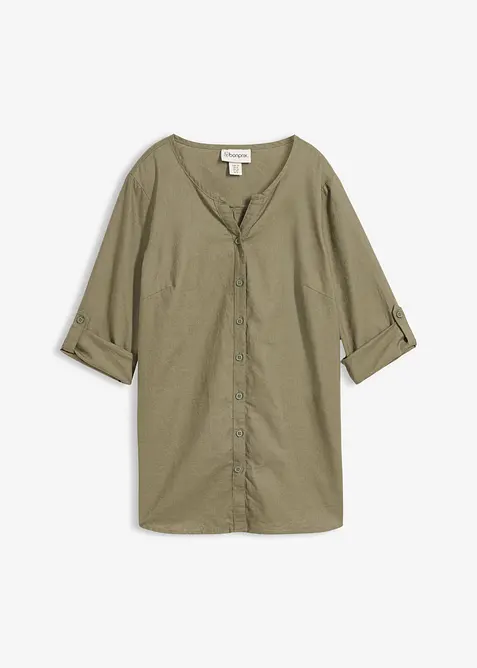 Blus i linneblandning med 3/4-&auml;rm, bonprix