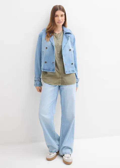 Blus i linneblandning med 3/4-&auml;rm, bonprix