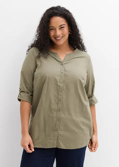 Blus i linneblandning med 3/4-&auml;rm, bonprix