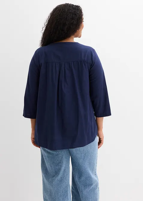 Blus i linneblandning med 3/4-&auml;rm, bonprix
