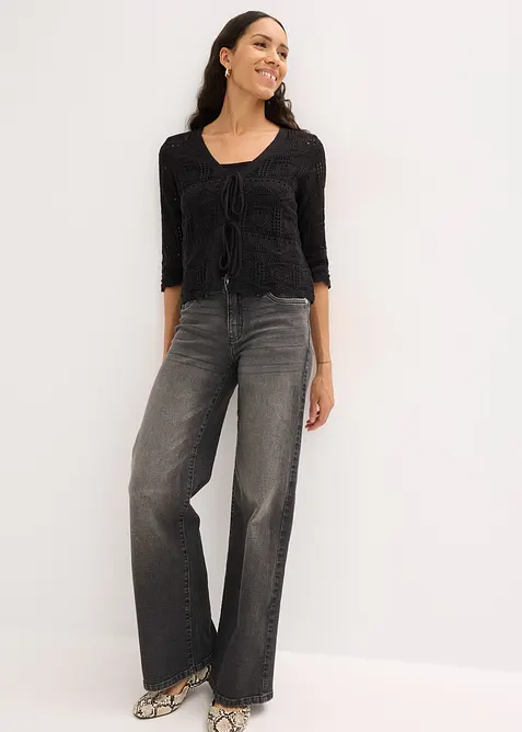 H&aring;lm&ouml;nstrad cardigan med knytband, bonprix