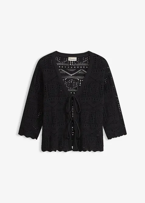 H&aring;lm&ouml;nstrad cardigan med knytband, bonprix