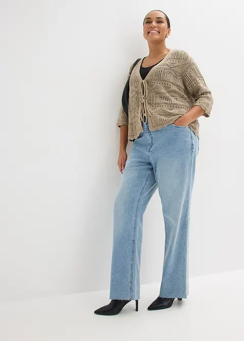 H&aring;lm&ouml;nstrad cardigan med knytband, bonprix