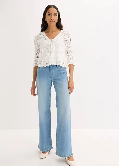 H&aring;lm&ouml;nstrad cardigan med knytband, bonprix