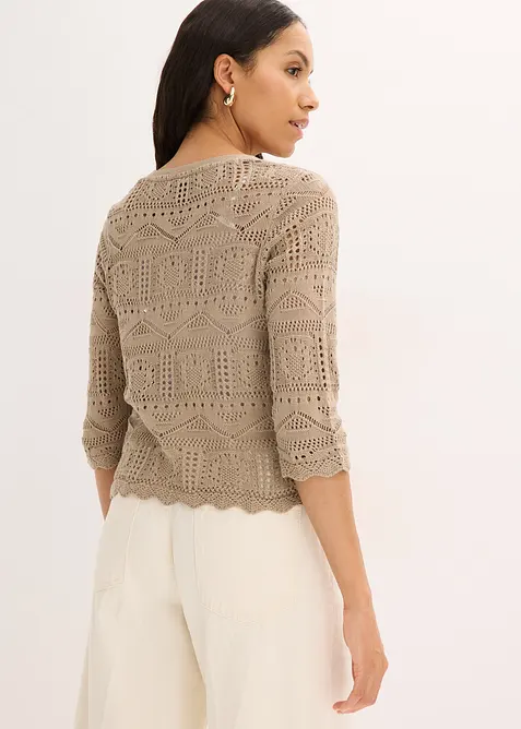 H&aring;lm&ouml;nstrad cardigan med knytband, bonprix