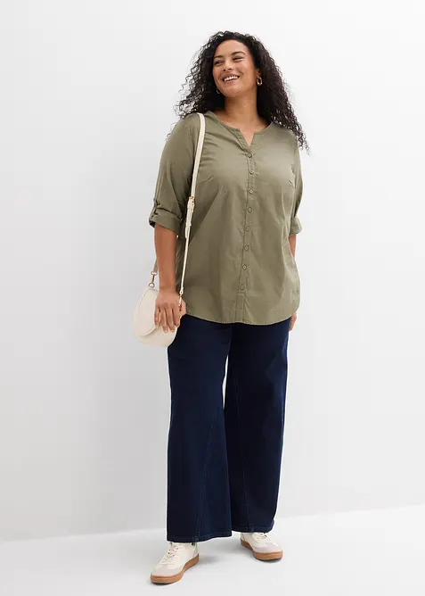 Blus i linneblandning med 3/4-&auml;rm, bonprix