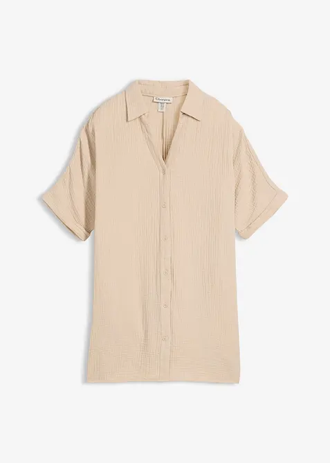 L&aring;ng muslinblus i oversizemodell av bomullsmuslin, bonprix