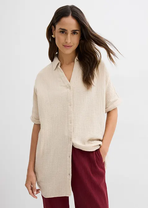 L&aring;ng muslinblus i oversizemodell av bomullsmuslin, bonprix