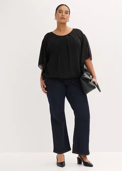 Chiffongblus med linne, bonprix