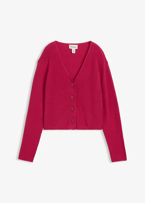 Stickad kofta i kort modell av ekologisk bomull, bonprix