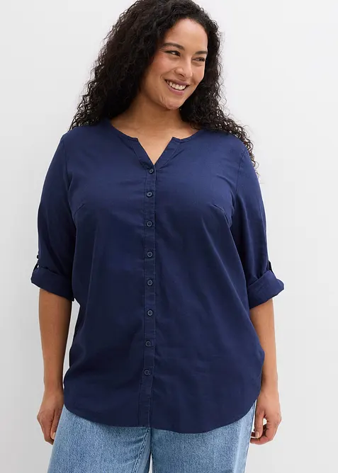 Blus i linneblandning med 3/4-&auml;rm, bonprix