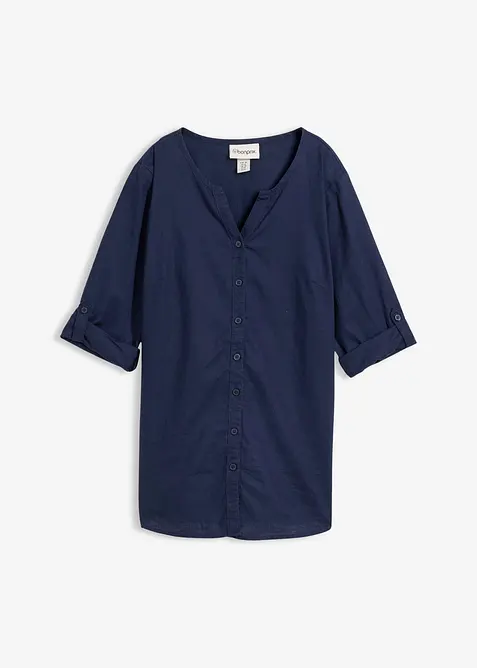 Blus i linneblandning med 3/4-&auml;rm, bonprix