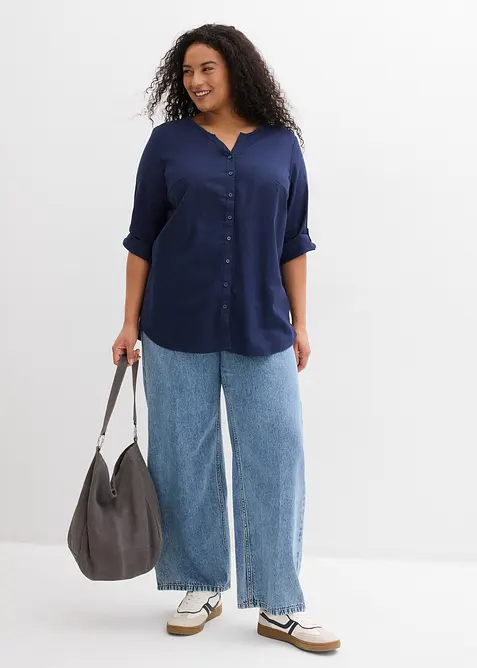 Blus i linneblandning med 3/4-&auml;rm, bonprix