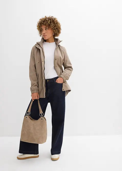 Bomullsparkas med m&ouml;nstrad huva, bonprix