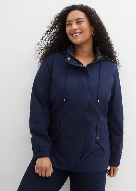 Bomullsparkas med m&ouml;nstrad huva, bonprix