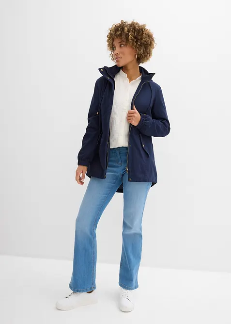 Bomullsparkas med m&ouml;nstrad huva, bonprix