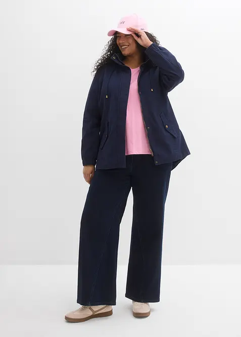 Bomullsparkas med m&ouml;nstrad huva, bonprix