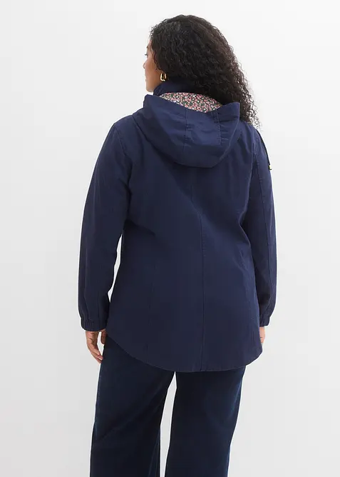 Bomullsparkas med m&ouml;nstrad huva, bonprix