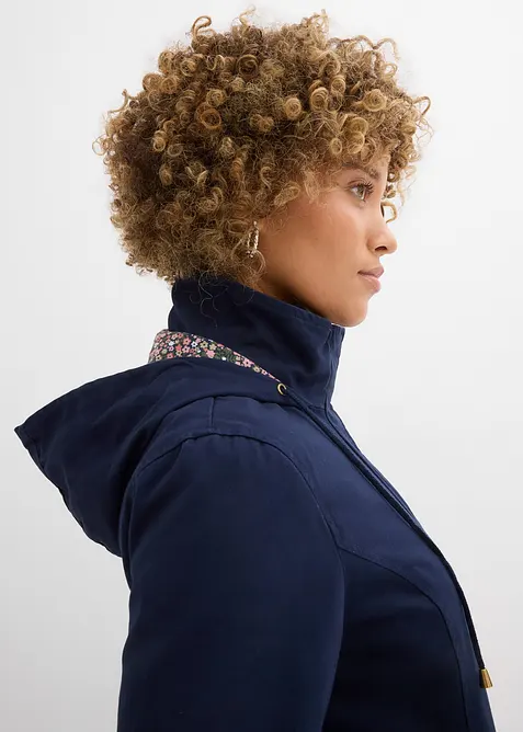 Bomullsparkas med m&ouml;nstrad huva, bonprix