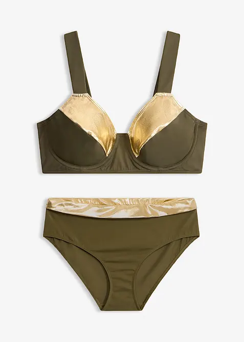 Minimizer-bikini med guldf&auml;rgade inf&auml;llningar (2 delar), bonprix