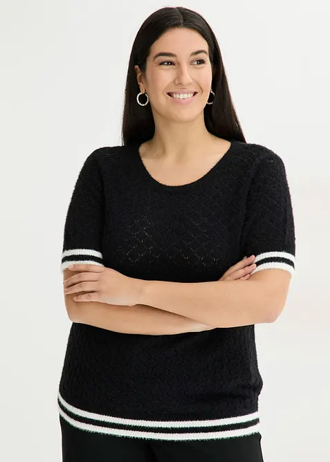 H&aring;lm&ouml;nstrad tr&ouml;ja med fj&auml;dergarn, bonprix