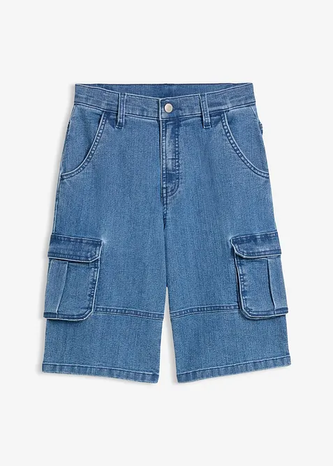 Jeansshorts med reglerbar linning och cargomodell, Loose Fit, bonprix
