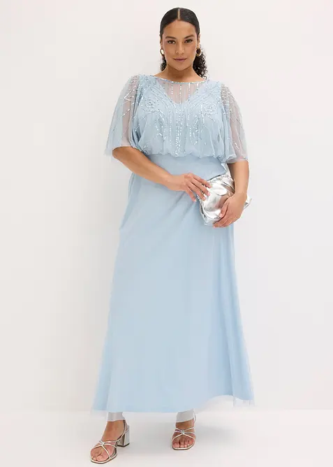 Kl&auml;nning i maxil&auml;ngd av tunn tyll med paljettbroderi, bonprix