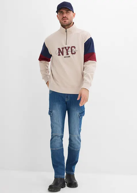 Tunna cargojeans i Regular Fit med res&aring;rlinning, Straight, bonprix