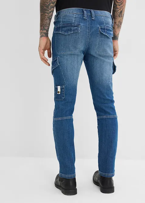 Tunna cargojeans i Regular Fit med res&aring;rlinning, Straight, bonprix