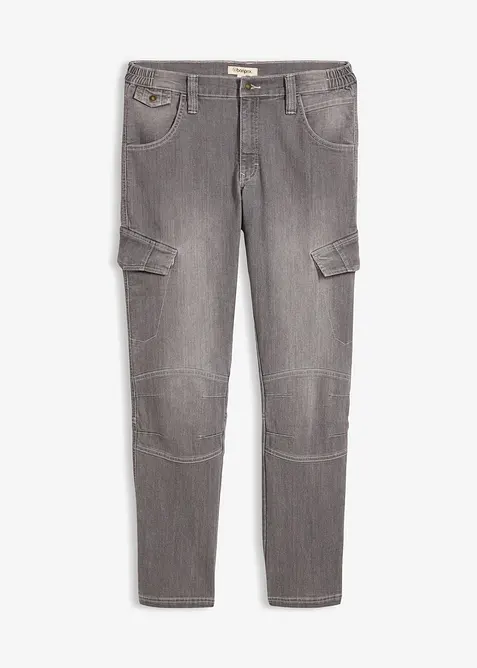 Tunna cargojeans i Regular Fit med res&aring;rlinning, Straight, bonprix