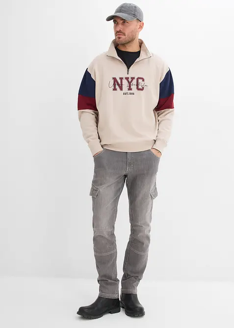 Tunna cargojeans i Regular Fit med res&aring;rlinning, Straight, bonprix