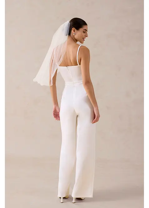 Brudjumpsuit i kr&auml;pp med struktur och med p&auml;rlbroderi, bonprix