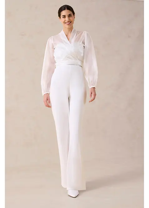 Brudjumpsuit i kr&auml;pp med struktur och med p&auml;rlbroderi, bonprix