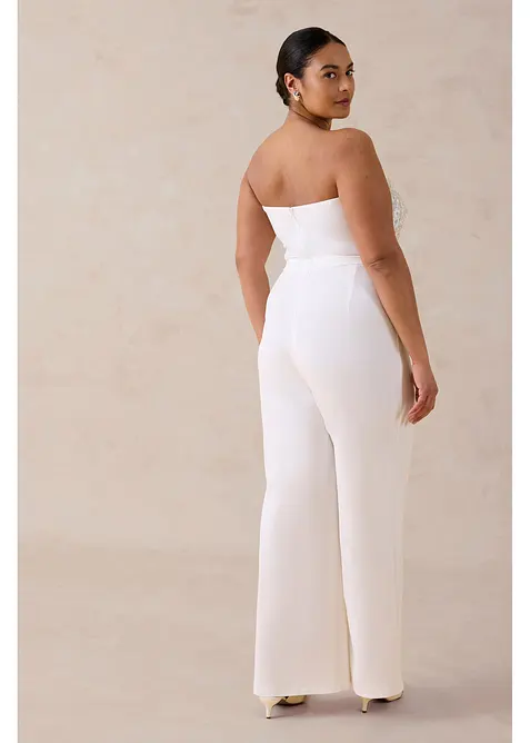 Brudjumpsuit i kr&auml;pp med struktur och med p&auml;rlbroderi, bonprix