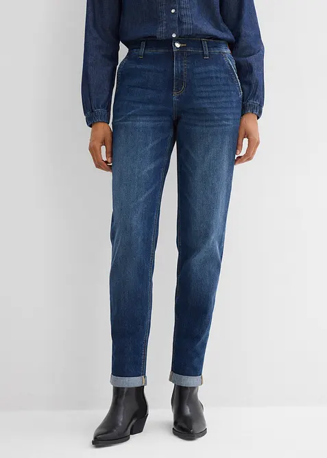 Boyfriend Jeans Mid Waist, med res&aring;rmidja, bonprix