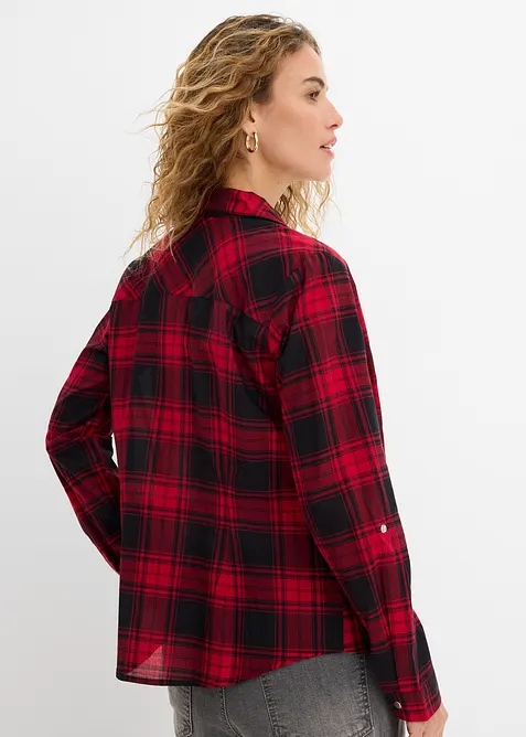 Rutig skjortblus i ren bomull, bonprix