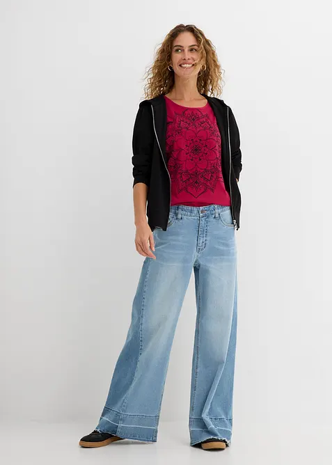 Topp i flamgarn, kort&auml;rmad, bonprix