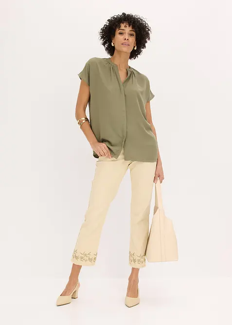 Kort&auml;rmad blus med dold knappsl&aring;, bonprix