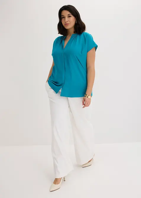 Kort&auml;rmad blus med dold knappsl&aring;, bonprix